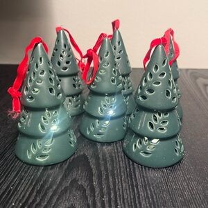 Green Ceramic Light Holiday Tree Ornaments (Set of 6)